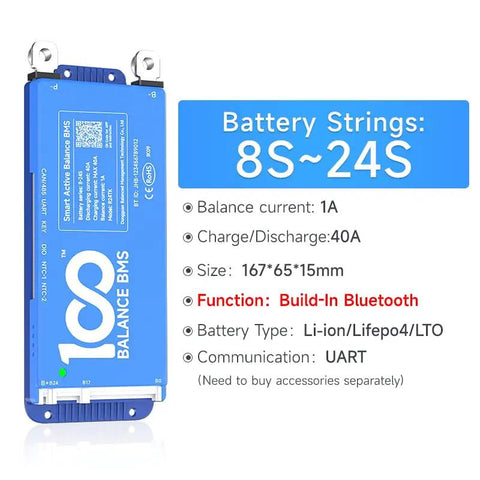 Heavy Duty Premium Smart Battery Management System 24V To 72V Handling 40 Amps with built-in Bluetooth and 1A balance current.