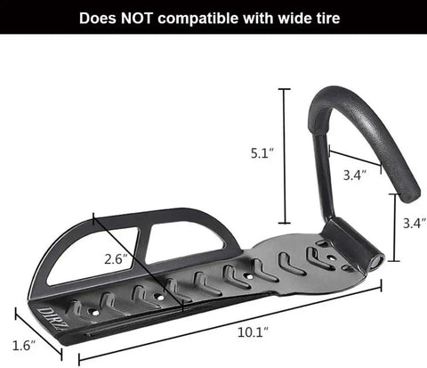 Garage Wall Mount Bike Hanger And Vertical Rack for easy hanging and space-saving bike storage, black steel, with measurements shown.