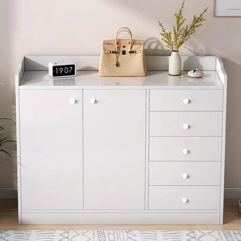 Solid White Wooden Cabinet Knobs For Furniture And Kitchen Upgrades Smooth Round Mushroom Drawer Pulls on a white dresser.