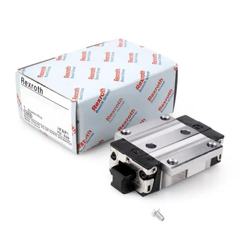 German Made Beefy Ball Slider Linear Block R165181420 Pro Grade Linear Guide For CNC Machines And Automation Heavy Duty Motion Slider 1 Piece Block Full Series Availability And Custom Length Cutting. Bosch Rexroth linear guide block with box and screw, one-piece metal CNC rail carriage