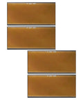 Awesome 4 PCS Golden Welding Helmet Glass Filter Lens replacement for hard core pro welders seeking durable clear vision, safety hardened shields, fit for wide range of welding hoods to upgrade your rig! Four golden glass welding lenses in a pack displayed from different angles.