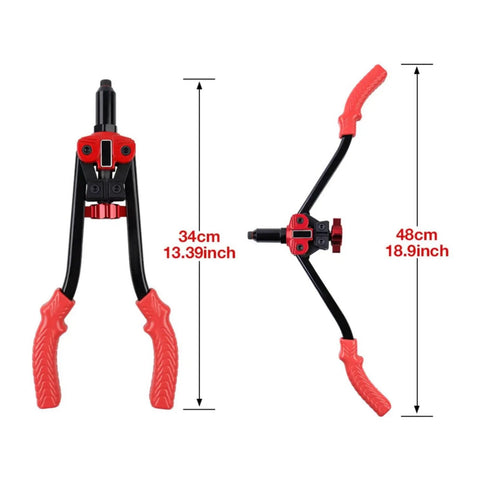 Rad Manual Complete Rivet Nut Tool Kit For Diy Crews Home Repairs Garage Jobs Heavy Duty Metal Tasks Includes Handle Mandrels 10 Mm For Secure Bolts Simple Design Finishes Fast Without Stress Costs Saved And Comes With Storage Case, front and side view, 34cm and 48cm