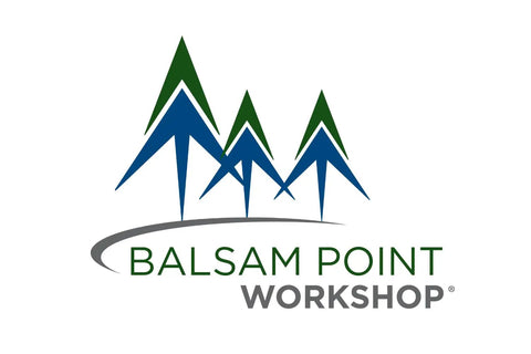 Balsam Point Workshop logo featuring stylized green and blue trees on a white background.