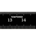 Kickass Flexible Metric Metal Ruler With Matte Black Chrome Coating showing tempered markings at 12, 13, and 14 mm.