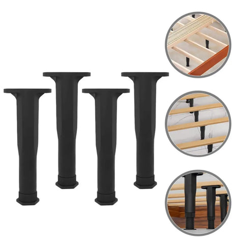 Adjustable T Shaped Bed Frame Support Legs Set with Height Adjustable Design for Bed Sofa Table Chair, Black Feet