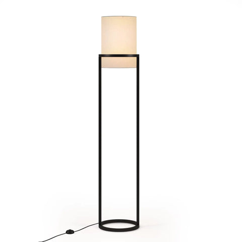 62 Inch Tall Floor Lamp With Blackened Bronze Finish And French Drum Linen Shade For Elegant Living Room Lighting LED Compatible Bulb Sold Separately Or LED Bulbs Optional.