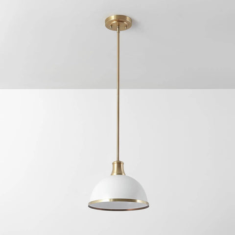 Dope Modern Glam 1 Light Pendant Light with Matte White Finish and Brass Accents against ceiling