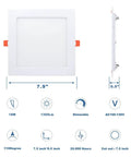 8 Inch Ultra Thin Square LED Recessed Lighting Kit With 3000K 4000K 5000K Color Temperature Options, 18W 1350 Lumens side view