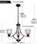 Three Light Shaded Contemporary Chandeliers With Alabaster Glass In Sleek Black Rustic Finish, dimensions displayed