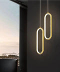UIOLCFF Classic Modern Simple Gold Aluminum Pendant Light LED 18W Three Color Dimmable Hanging Lamp Bedroom Living Room with two linked designs.