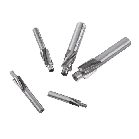 5-piece set of HSS counterbore drill bits with 4-flute straight end mills, M3–M8 for copper, aluminum, cast iron.