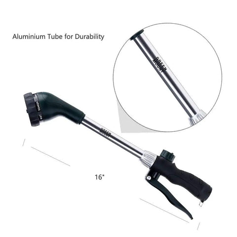 Watering Wand 16 Inch Heavy Duty Garden Tool With 8 Spray Patterns, Ergonomic Lightweight Aluminum Design