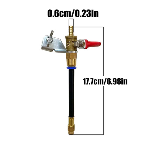 Dust Collector Water Sprayer for Metal Cutting Tools, 17.7cm attachment shown in measurements, with metal fittings and red handle
