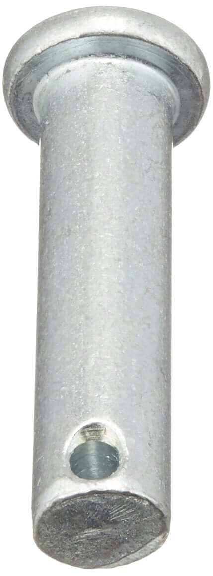 Seven Sixteenth Inch Diameter Steel Heavy Duty Clevis Pins With One And Three Quarter Inch Length Zinc Plated Finish Single Hole For Quick Pins And Fasteners Pack Of Six For Farm Shop Auto And Industrial Projects, showing front view.