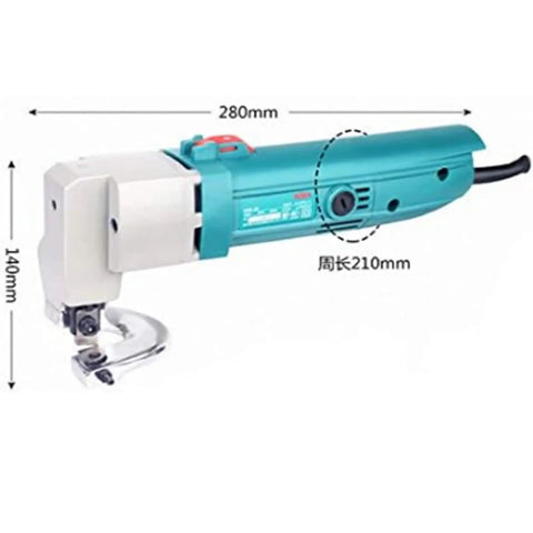 Acivirdde Electric Metal Shears Heavy Duty Punching Machine For Steel Plate And Corrugated Sheet Cut, showcasing size dimensions and motor design.