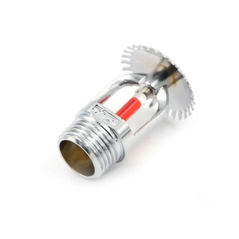 Top Shelf Pendent Fire Sprinkler Head Built Tough For Blazing Fast Activation At Sixty Eight Degrees Celsius, chrome finish with red element.