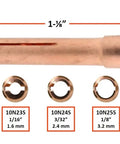 Stubby Setup TIG Torch Consumables Kit For 17, 18, 26 Series With Tungsten Tips copper collet bodies sizes shown below.