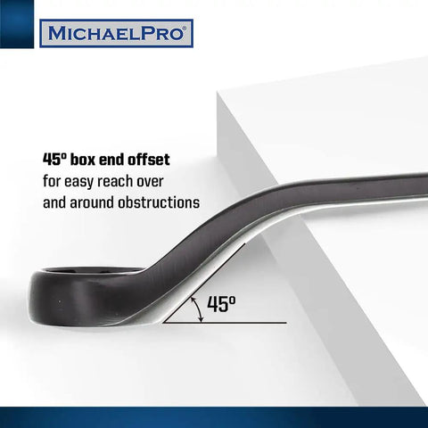 18 Piece Bolt Extractor Wrench And Socket Set For Tackling Tough Bolts With 45 Degree Offset Wrenches shown in use angle