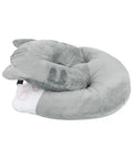 Grey cartoon animal-shaped Desk Nap Pillow for Office and Travel with breathable hole for face-down napping, PP cotton filling.