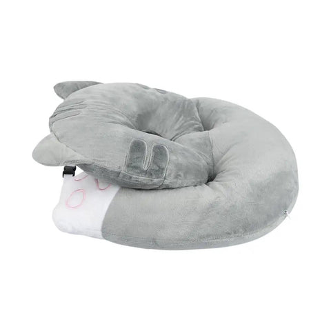 Grey cartoon animal-shaped Desk Nap Pillow for Office and Travel with breathable hole for face-down napping, PP cotton filling.