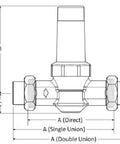 Technical drawing of 1 Inch Double Union Pressure Regulating Valve Push To Connect Brass Plumbing Fittings Works With PEX Copper.