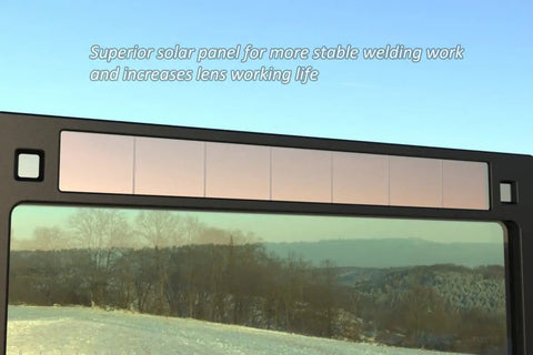 Ultra Thin Auto Darkening Welding Lens 0.19 Inch Shade 11 with solar panel for stable flicker-free welds; landscape reflection