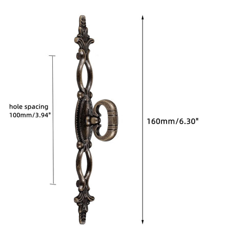 Side view of Vintage Style Antique Bronze Cabinet Pulls Handles 2 Pack, 160mm length, 100mm hole spacing, zinc alloy construction.