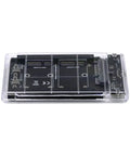 Dual Msata To Type C Storage Bridge Featuring Raid Zero And Jbod Mode with transparent casing and mSATA slots.