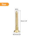 Brass Wood Screws Set, 15 Pieces M3.5 X 35mm Slotted Flat Head Self Tapping Screws for Woodworking and Furniture Making, shown with size details.