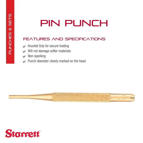 Drive Pin Punch With Knurled Grip One Eighth Inch Diameter 4 Inch Length For Driving Pins And Rivets In And Out Of Workpieces