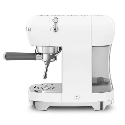 Retro White Italian Espresso Machine Featuring Manual 15 Bar Pump And Strong Steam Wand For Dope Home Brewed Shots And Creamy Milk Froth That Hits Different Every Single Time, side view