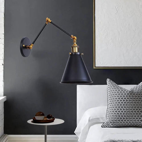 Adjustable Swing Arm Wall Sconce In Matte Metal With E27 Socket built as a knockout go to nightstand reading lamp featuring a swivel pivot bar.