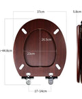 Standard 17 Inch White Toilet Seat Slow Close Soft Drop Lid High Density Board Core Easy Wipe Finish Quick Mount dimensions and design layout.
