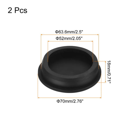 High Temp Silicone T Shaped Stopper Plug For Coating And Plating Waterproof Sealing Hole Plugs For Powder Coating Painting Anodizing Media Blasting Pipe Holes Test Tubes Black Pack Of 2 OD 70mm dimensions shown