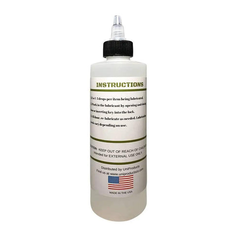 Door Lock And Hinge Lubricant For Sliding And Garage Doors 8 Oz Stops Sticking And Squeaking Prevents Frozen Locks Instantly Frees Stiff Hinges Long Lasting Formula For Quick Door Fix bottle with instructions label.