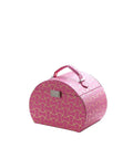 Eight Point Eight Inch Hot Pink Travel Jewelry Organizer Case With Built In Mirror And Snug Pockets, round design.