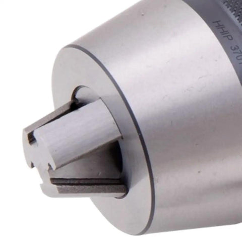 Close-up of MT3 Integrated Keyless Drill Chuck With 0 To One Half Inch Capacity Self Tightening Design For Quick Tool Changes Rock Solid Rigidity.