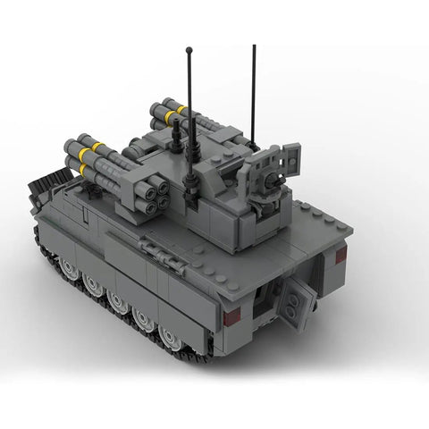 Kickass M113 Military Vehicle Building Blocks Set For Adults, 909 Piece Heavy Duty Construction Kit with detailed rear view.