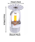 Four Pack Built Tough Automatic Fire Sprinkler Heads With Quick Response Thermal Bulbs And One Half Inch Copper Threads close-up view showing dimensions and design.