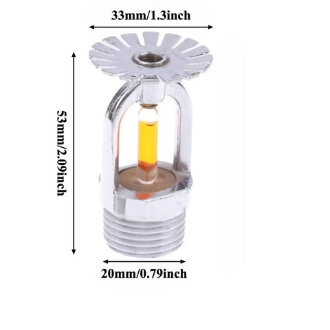 Four Pack Built Tough Automatic Fire Sprinkler Heads With Quick Response Thermal Bulbs And One Half Inch Copper Threads close-up view showing dimensions and design.