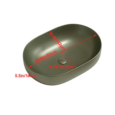 Top view of Retro Green Ceramic Above Counter Bathroom Vessel Sink, 23.6in/60cm, showing dimensions and artistic design.