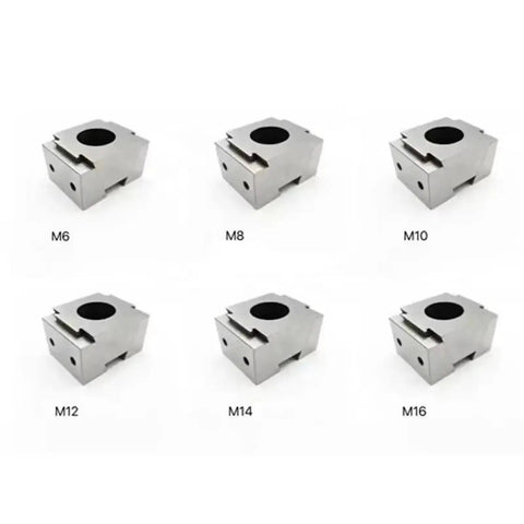 Heavy Duty CNC Machining Vise Clamp Fixture With M10 Batch Wedge Design showcased in M6, M8, M10, M12, M14, M16 sizes for varied workholding.