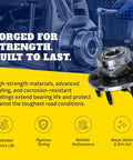 Wheel Bearing And Hub Assembly For Subaru Forester Crosstrek And Impreza 2012 2021 Drop In Fit OE Quality Replacement With Easy Install And Long Lasting Durability on display with durability features indicated.