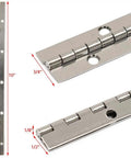 Premium Marine Boat Piano Hinge 10 Inch By 3/4 Inch With 20 Gauge 304 Stainless Steel, showing side view and hole details.