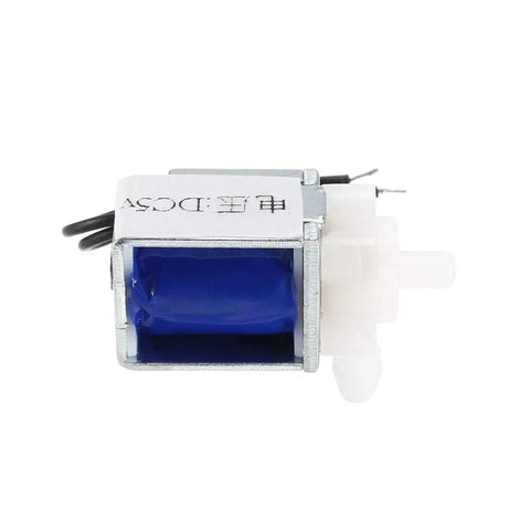 Two Way Normally Closed Solenoid Valve DC5V 0.22A Ultra Compact Water And Air Valve side view with wires and ports visible