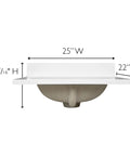 25 Inch Cultured Marble Vanity Top With Integrated Oval Sink And Backsplash White Pre Drilled For Three Faucet Holes Front View