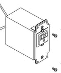 Illustration of Genuine Parts Replacement Electrical Box Assembly for Plumbing Fixtures with screws and wiring, unfinished finish