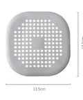 Two Pack Hair Catcher Drain Stopper For Shower And Tub With Strong Suction Cups, white square, 13.5 cm size.