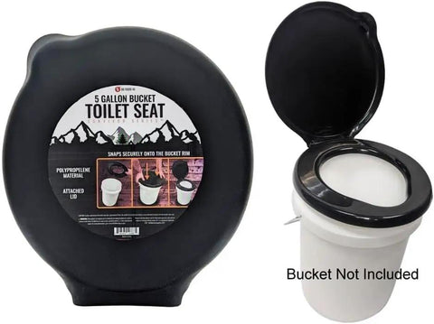 Top Rated Black Plastic Toilet Seat Lid Snaps Straight Onto Any Standard Five Gallon Bucket, polypropylene, heavy-duty, portable restroom.