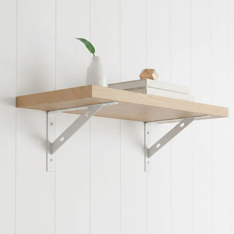 Fast Install White Iron Shelf Brackets For Floating Shelves No Fuss Easy Mount Triangular Supports Heavy Duty Metal Set Of Two 5.9 By 3.7 Inches